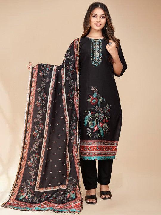 Black woven Design Kurta with Trousers with dupatta - Saree