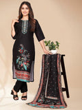 Black woven Design Kurta with Trousers with dupatta - Saree