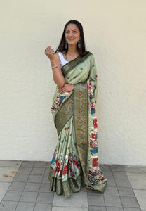 soft dola silk saree with all over zari lining and jacquard border . - Saree