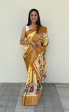 soft dola silk saree with all over zari lining and jacquard border . - Saree