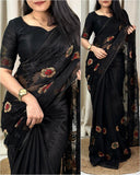 Sitara chiffon saree with thread work in all over saree with sarvoski work and 3 colours sarvoski butta - Saree