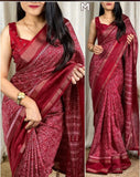 Kalamkari Print Saree With Sequin & Zari Boder & With Printed Blouse - Saree