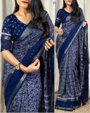 Kalamkari Print Saree With Sequin & Zari Boder & With Printed Blouse - Saree