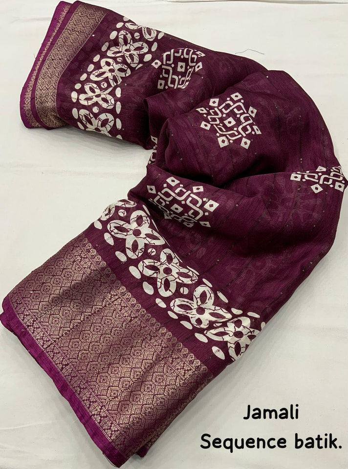 COTTON CRAPE SAREE WITH SEQUENCE WORK - Saree