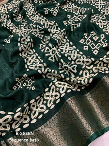 COTTON CRAPE SAREE WITH SEQUENCE WORK