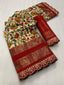 New dola silk saree with kalamkari foil print and magam sequence work lace