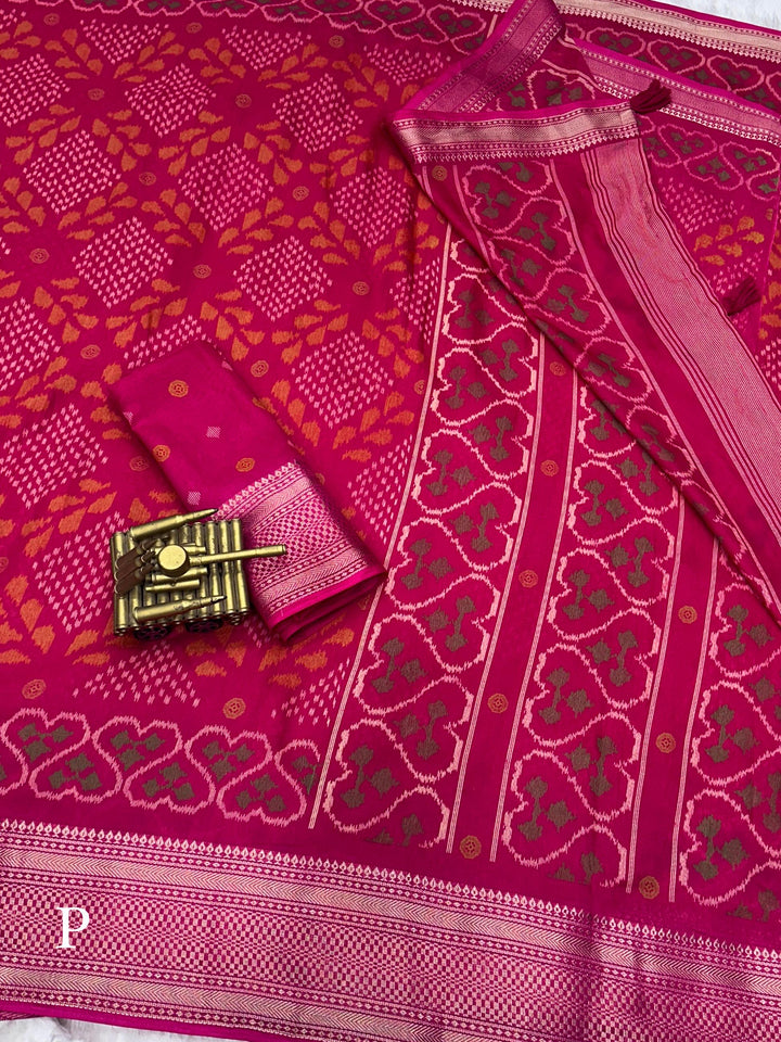 printed muslin cotton saree with zari boder & tussles in pallu