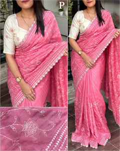 Multi thread Embroidery work in saree with sequins touch - Saree