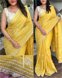 Multi thread Embroidery work in saree with sequins touch - Saree