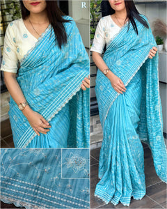 Multi thread Embroidery work in saree with sequins touch - Saree