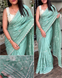 Multi thread Embroidery work in saree with sequins touch - Saree