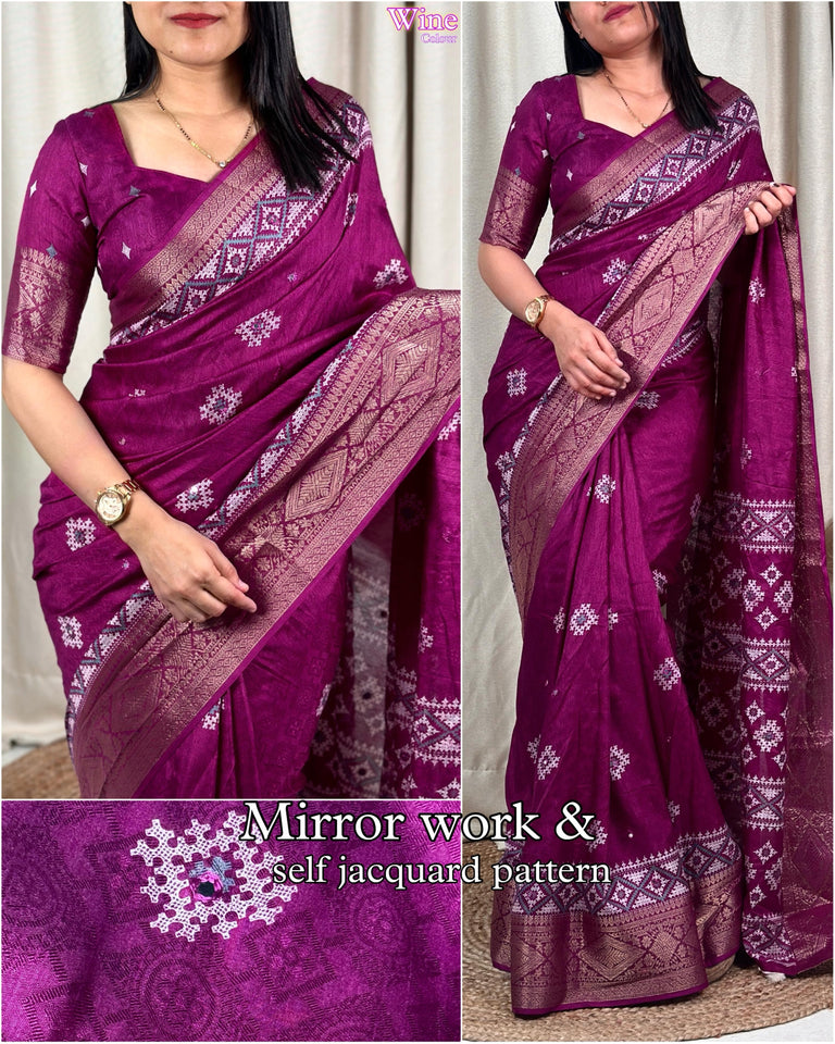 Bunny Crape with self weaving - Saree