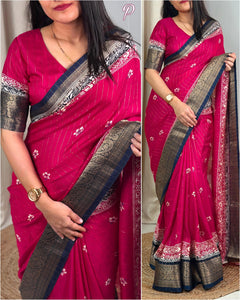 Pure cotton silk with jacquard border - Saree