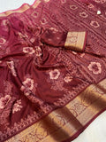 Soft delta moss saree with floral print and self jacquard all over with tassels on pallu - Saree