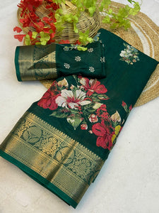 Soft Delta Moss two toned saree with beautiful self jacquard all over and jacquard border - Saree