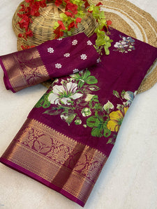 Soft Delta Moss two toned saree with beautiful self jacquard all over and jacquard border