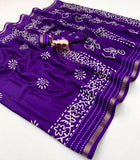 Beautiful cotton crape saree with 3D style print and katha work border.