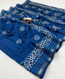 Beautiful cotton crape saree with 3D style print and katha work border.