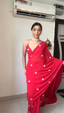 valentine special ready to wear georgette saree with gamthi work and with amazing two colors red - white