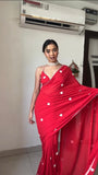 valentine special ready to wear georgette saree with gamthi work and with amazing two colors red - white