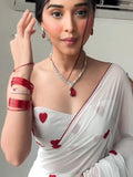 valentine special ready to wear georgette saree with gamthi work and with amazing two colors red - white