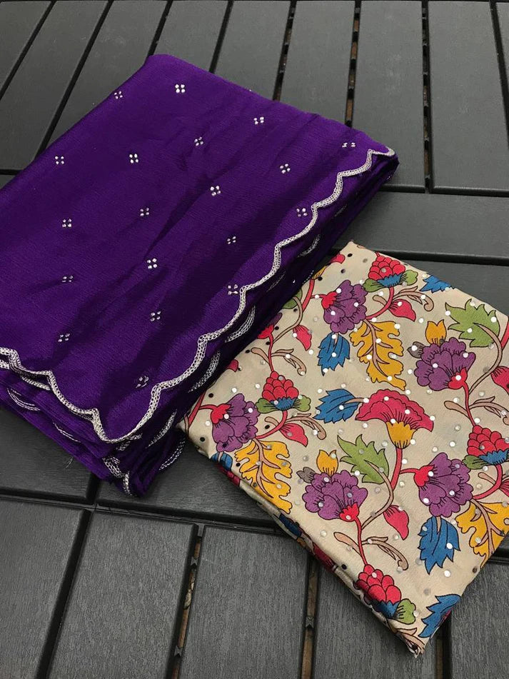 Soft Chinon Silk Fabric Along With Designer Mukaish Work In Saree