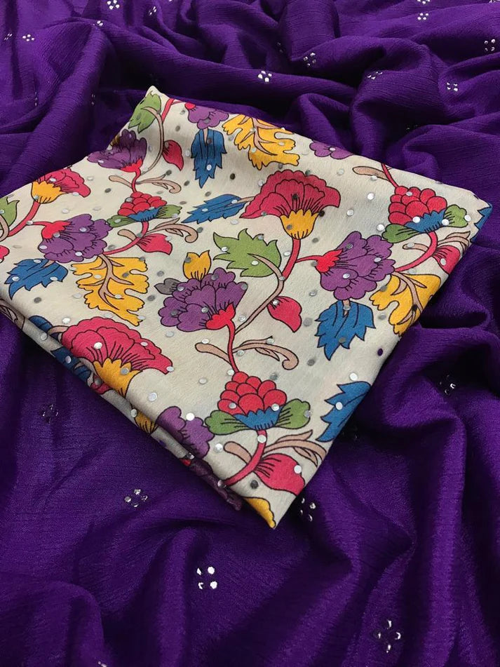 Soft Chinon Silk Fabric Along With Designer Mukaish Work In Saree