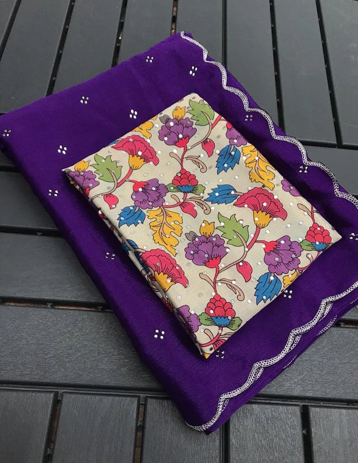 Soft Chinon Silk Fabric Along With Designer Mukaish Work In Saree