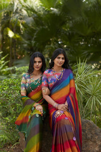 Aruna - 3d | velvet chiffon saree with digital print sequence.