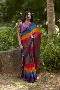 Aruna - 3d | velvet chiffon saree with digital print sequence.