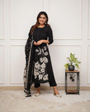 Pure Cotton Kurti with Self Print with Pant and Mulmul Printed Dupatta Set