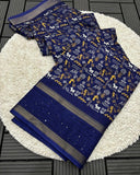 DOLA SILK SAREE WITH WORLI PRINT AND SEQUENCE BORDER - Saree