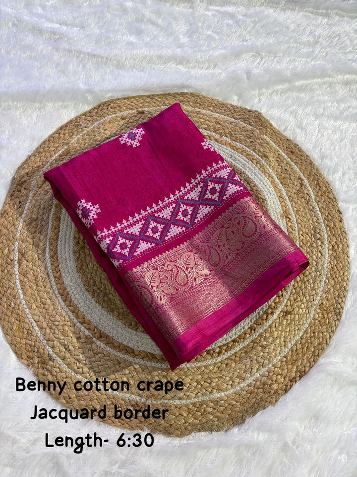 pure benny cotton saree with jacquard border - Saree