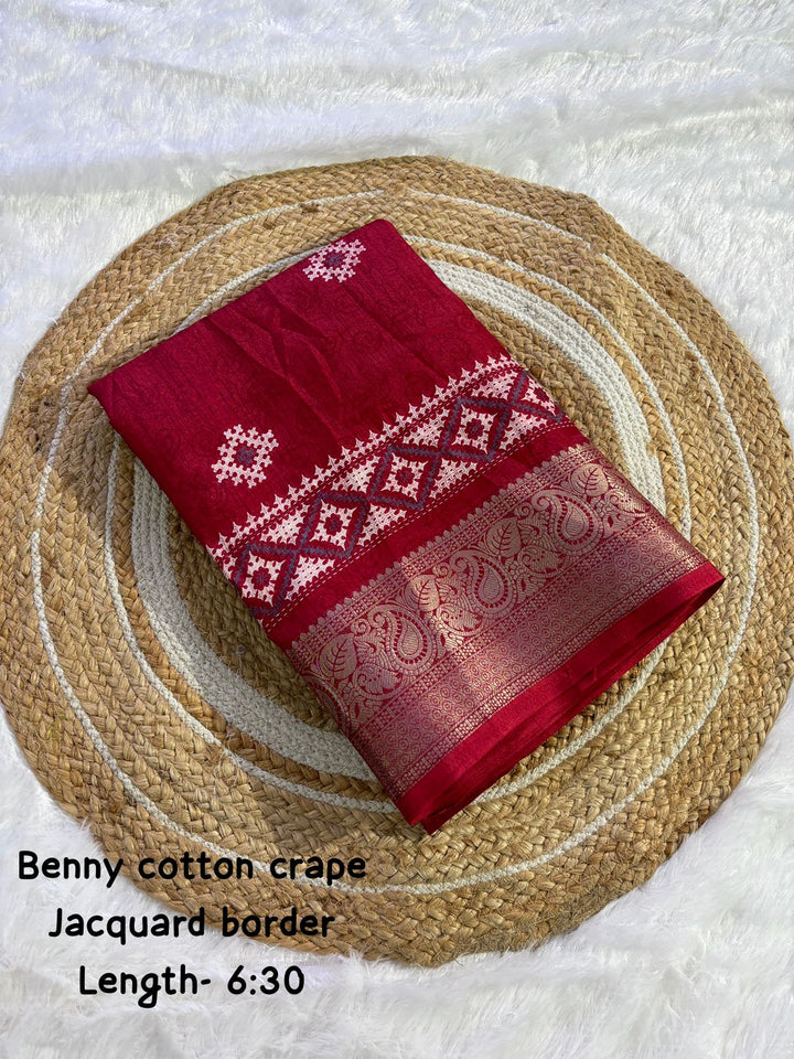 pure benny cotton saree with jacquard border - Saree