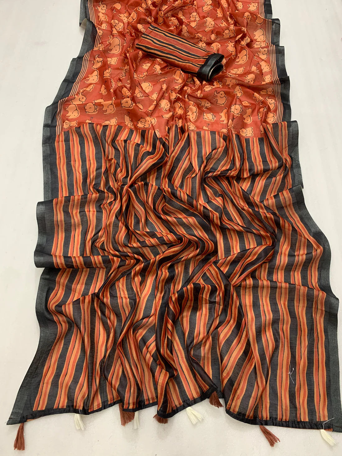 Pure Chanderi Saree With Golden Zari Piping border with beautiful latkan