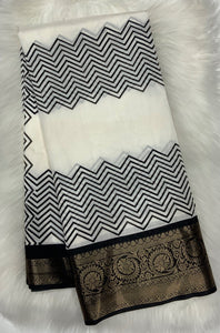 Soft Dola Silk Milky White Stripe Print Saree