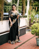 New fancy sartin chiffon emboridary saree.