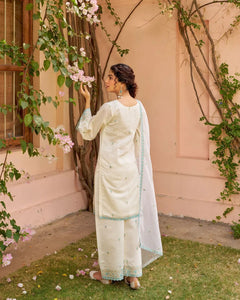 beautiful Heavy Suit Set which is beautifully decorated with intricate hand embroidery, It is paired with matching Sharara and embroidery Lace with sequence dupatta Lace.