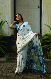 Pure Chanderi Saree With Golden Zari Piping border with beautiful latkan