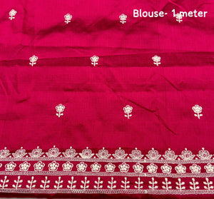 soft linen saree with silver woven pattu border