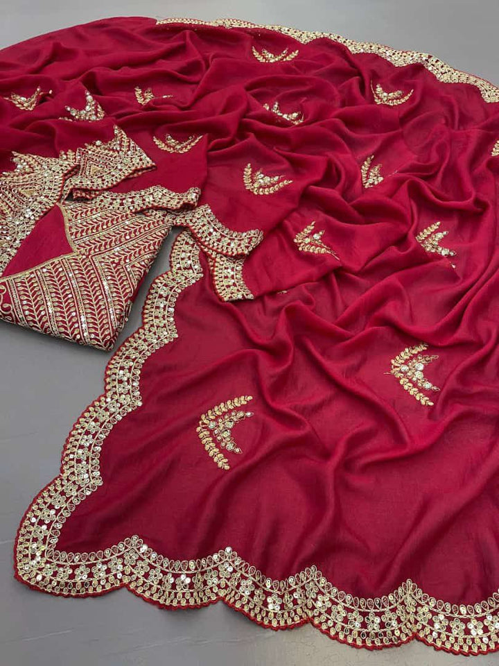 Soft red cherry color vichitra silk saree best for your any occasion