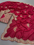 Soft red cherry color vichitra silk saree best for your any occasion