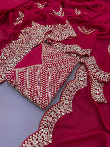 Soft red cherry color vichitra silk saree best for your any occasion