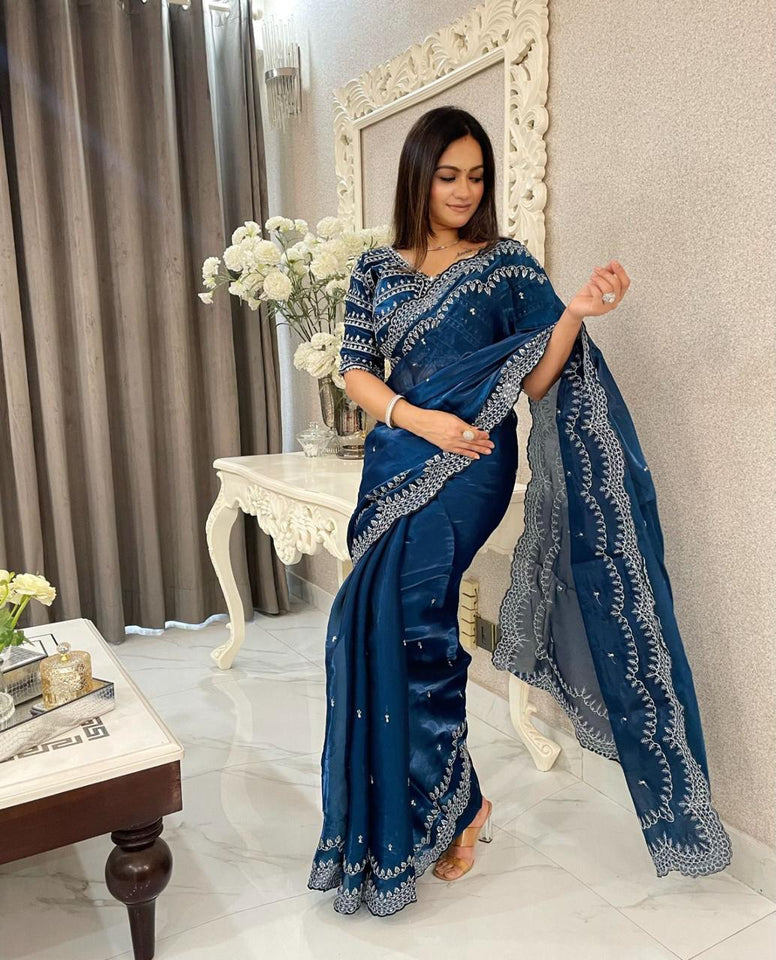 jimmy choo saree with dual color sequence and thread work