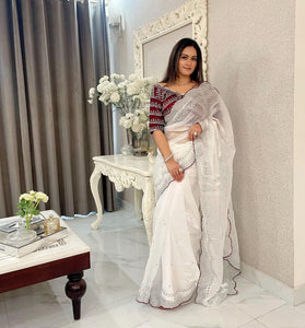 jimmy choo saree with dual color sequence and thread work