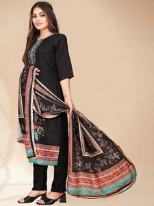 Black woven Design Kurta with Trousers with dupatta - Saree