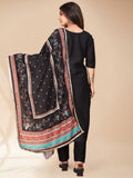 Black woven Design Kurta with Trousers with dupatta - Saree