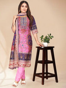 Pink, purple & white printed Kurta with Trousers & dupatta - Saree