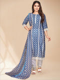 Blue printed Kurta with Trousers with dupatta - Saree