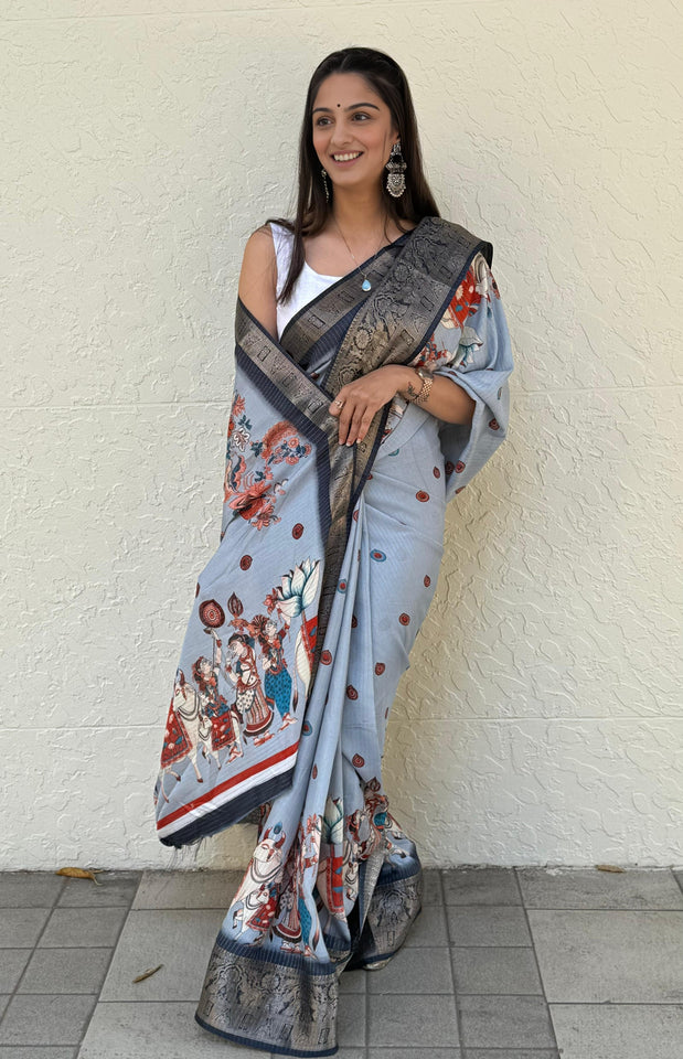 soft dola silk saree with all over zari lining and jacquard border . - Saree